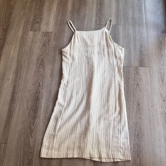 NWT Monteau Mini Dress Small Cream Pinstripe Button Linen Blend Preppy Cottage - Picture 9 of 9